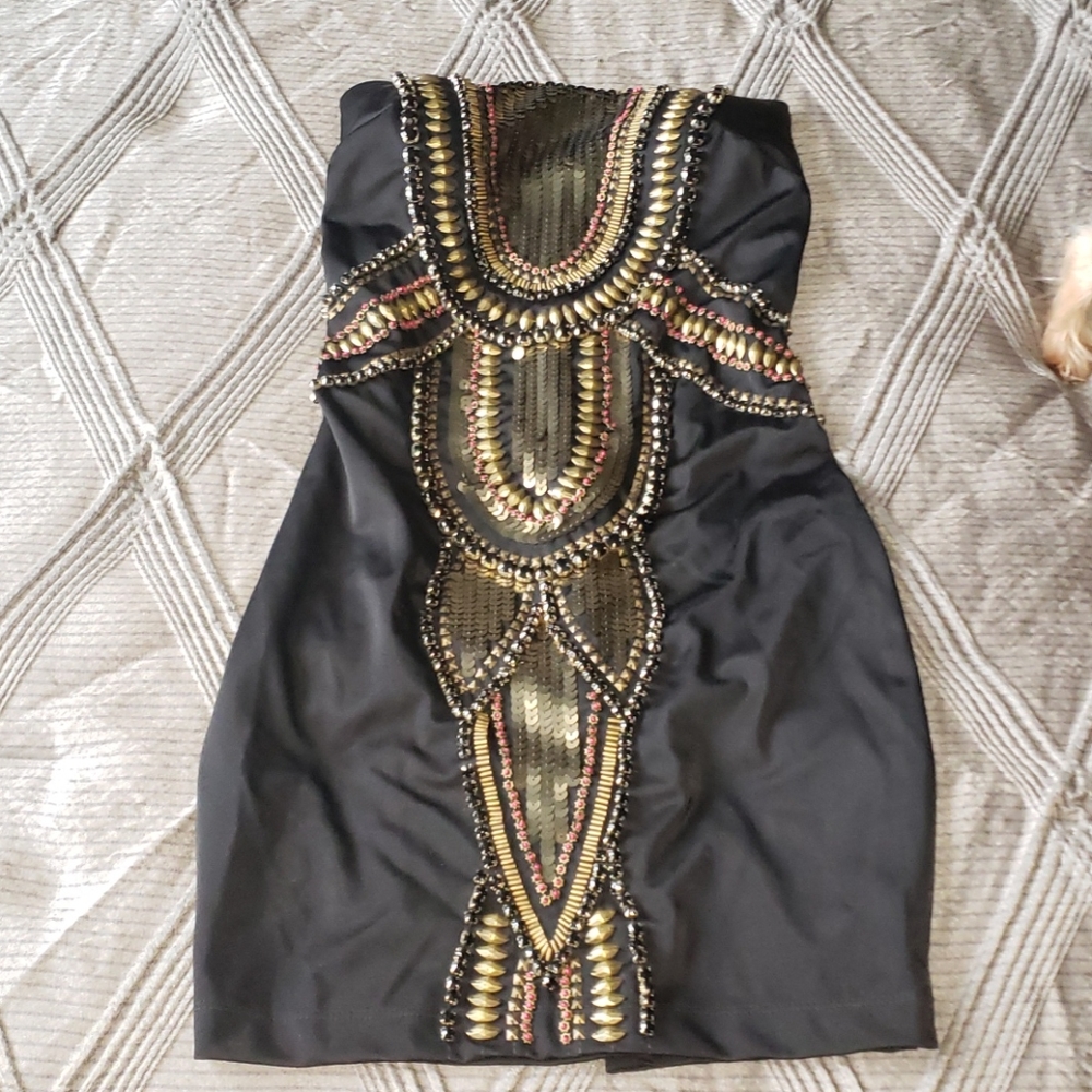 XXS Black bebe embellished dress